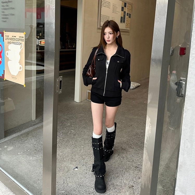 Black High Zip Pocket Jacket