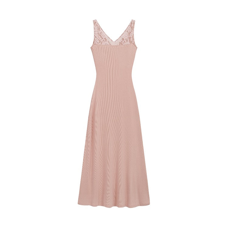 Pink Knit Top Lace Dress