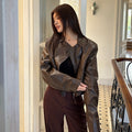 Brown Crop Faux Leather Zip Jacket