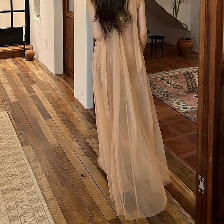 Nude Corset Maxi Mesh Outer Mini Dress