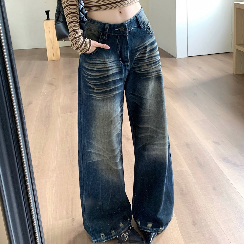 Dark Blue Scratch Cube Stud Hem Jeans