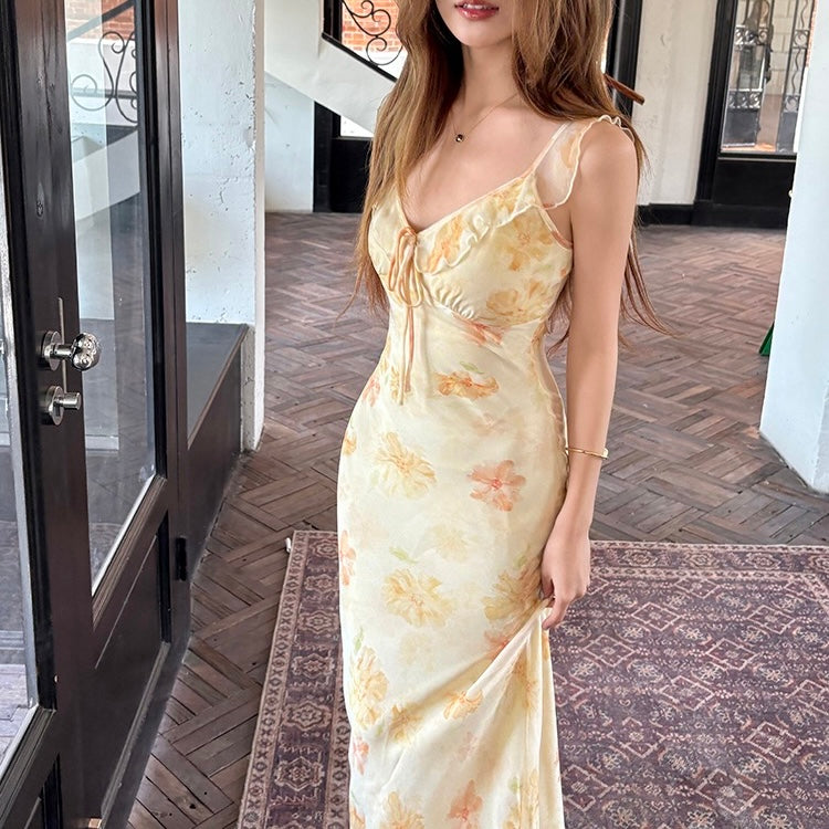 Yellow Light Floral Ruffle Maxi Dress