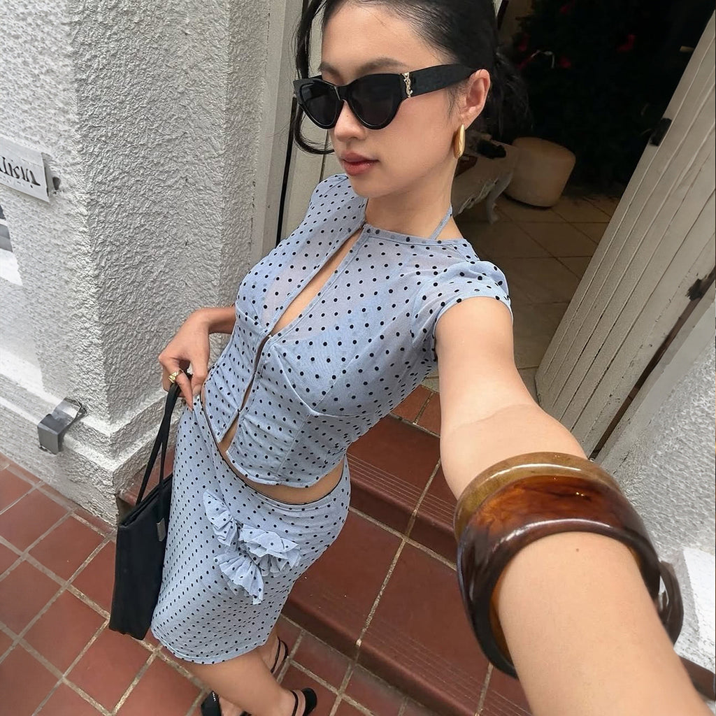Blue Polka Dot Sheer Set