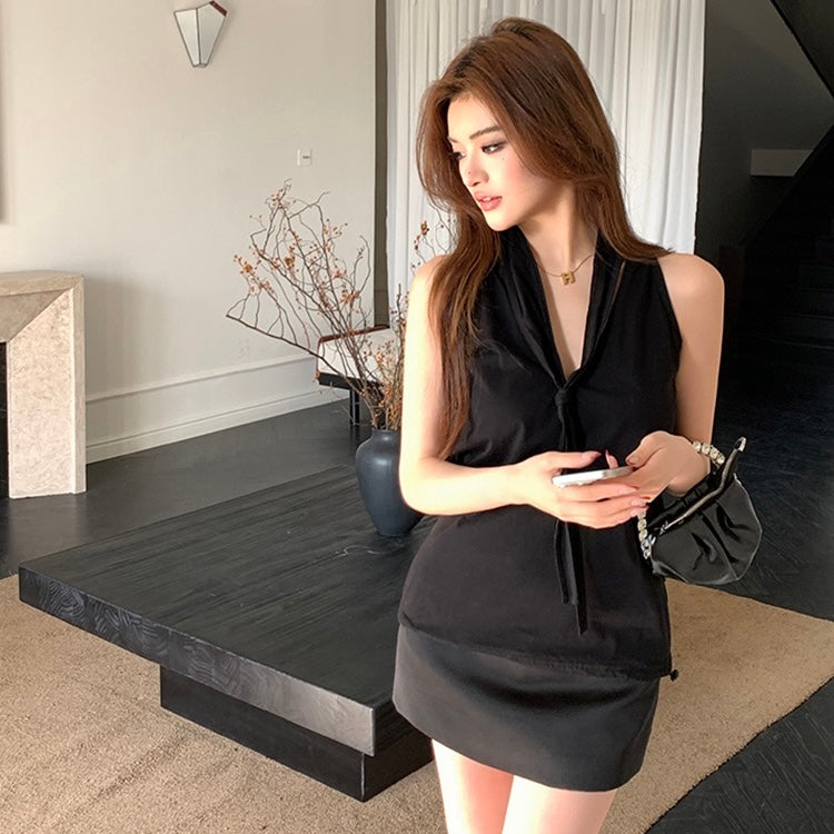 Black Neck Tied Tank Top