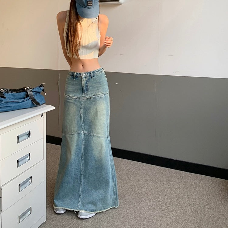 Light Blue Long Flared Pencil Skirt