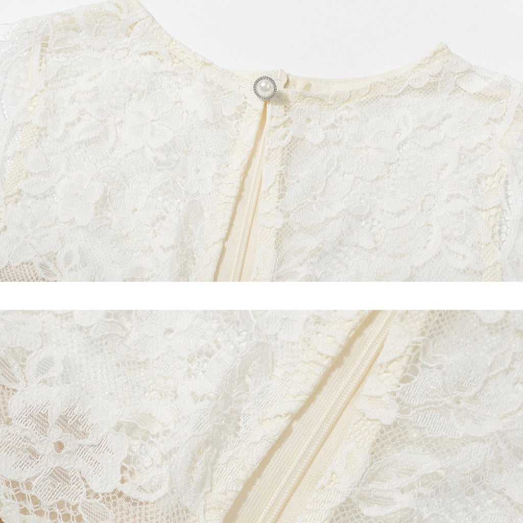 Beige Lace Front Halter Pencil Dress