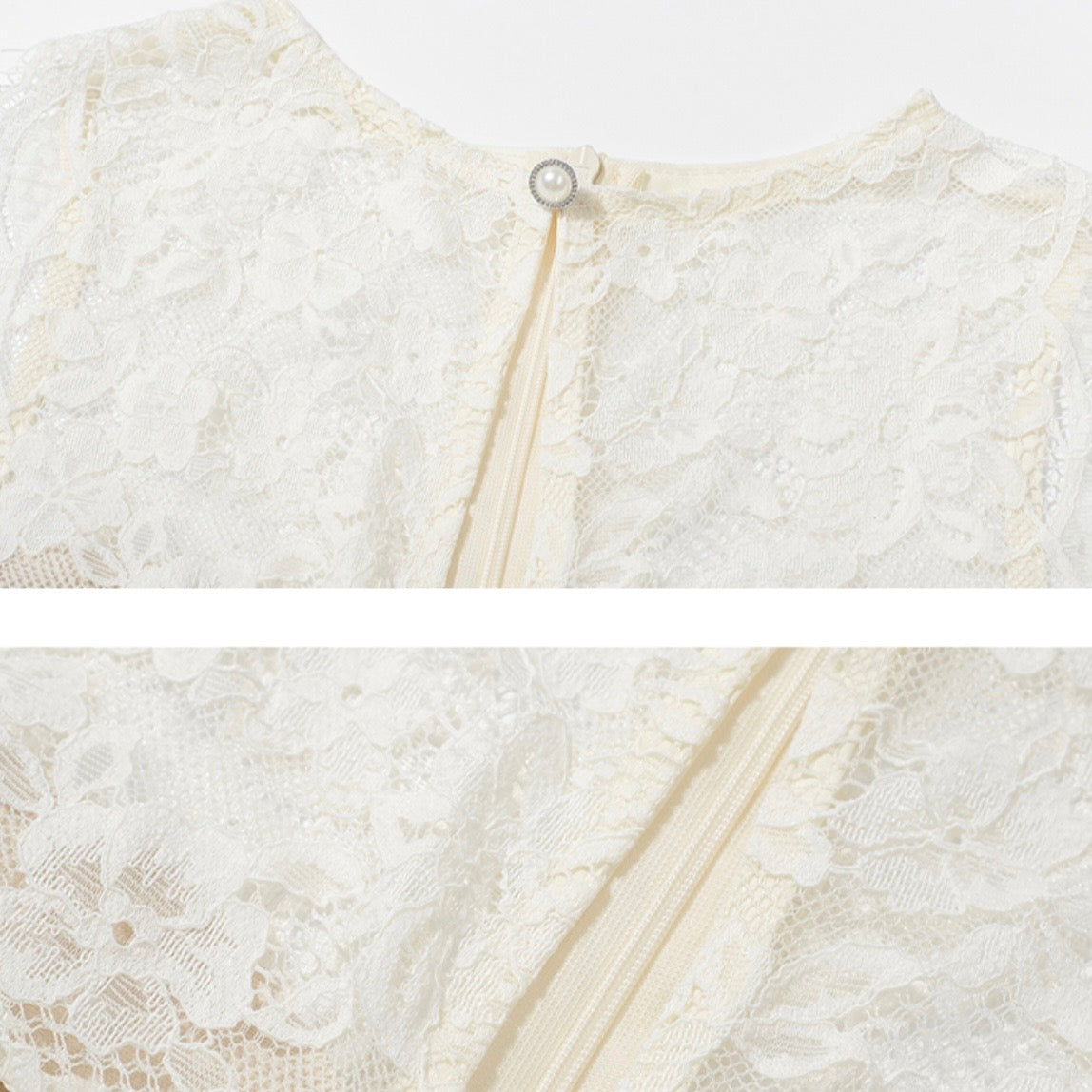 Beige Lace Front Halter Pencil Dress