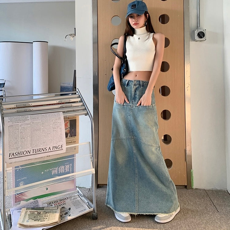 Light Blue Long Flared Pencil Skirt