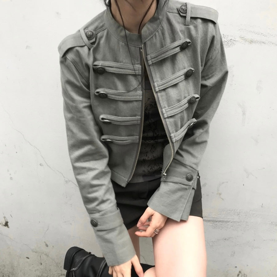 High Neck Double Side Button Zip Jacket