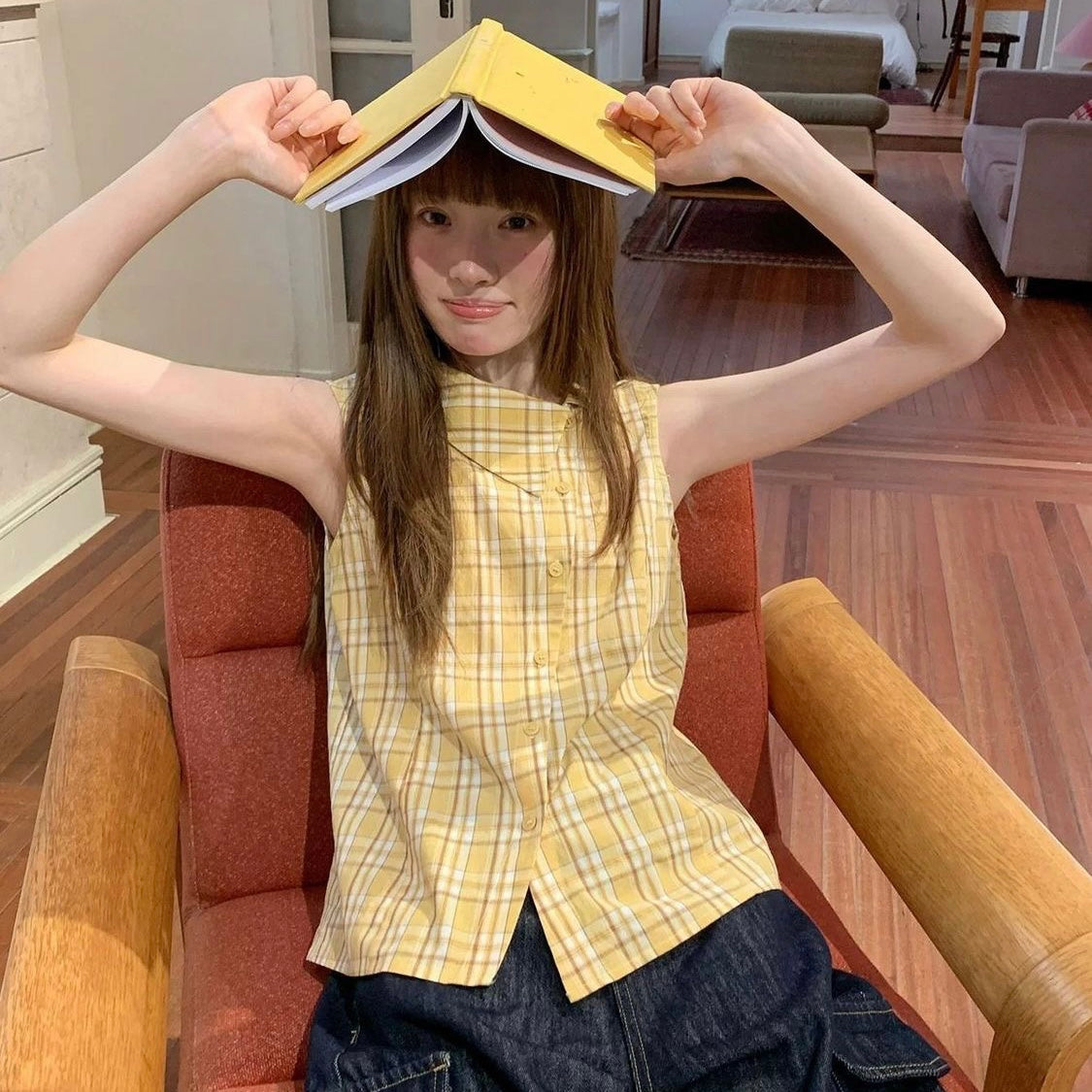 Yellow Plaid Sleeveless Top