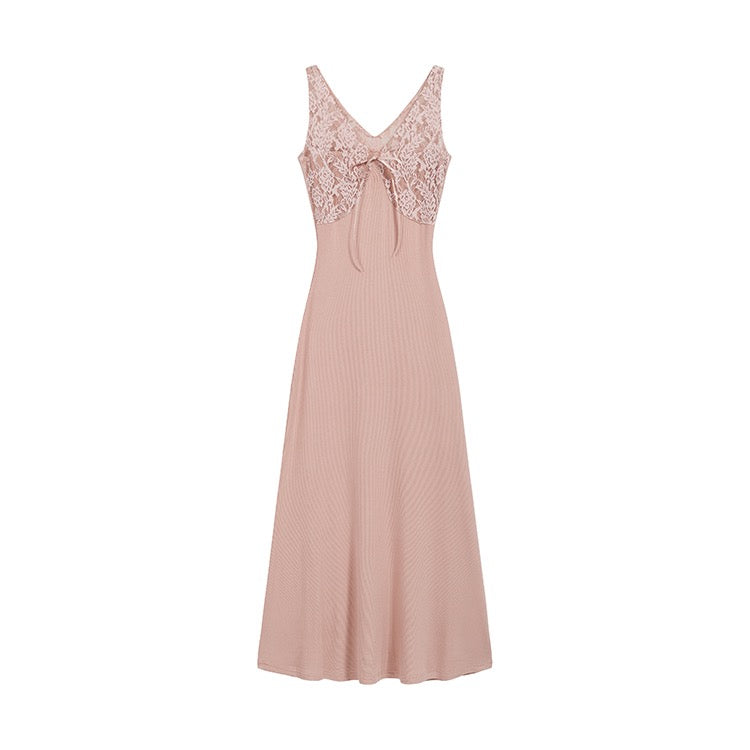 Pink Knit Top Lace Dress