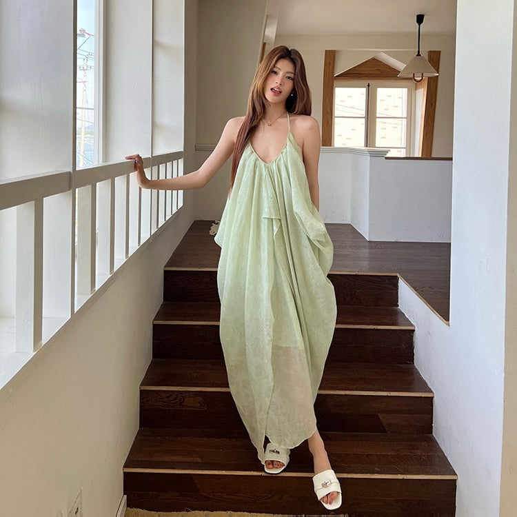 Backless Thin Strap Halter Parachute Dress