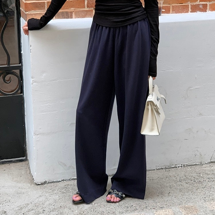 Navy Stretch Waist Straight Pants