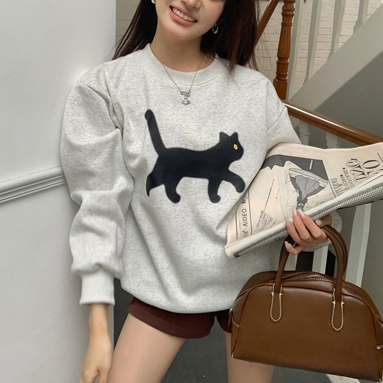 Black Cat Grey Sweater