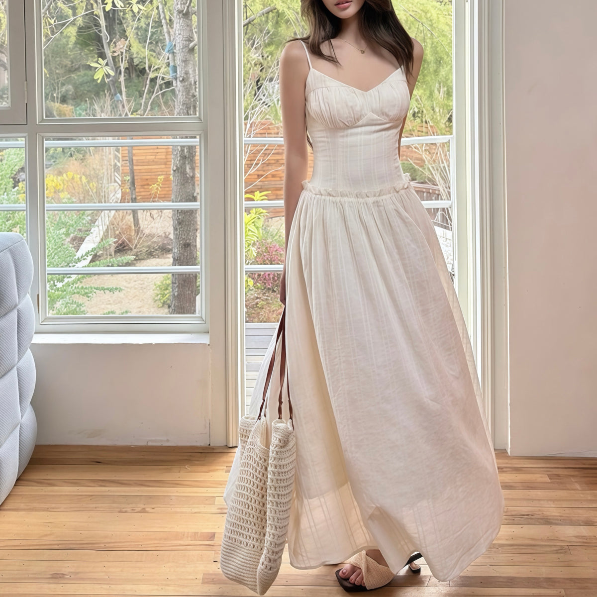 Linen Beige Maxi Dress
