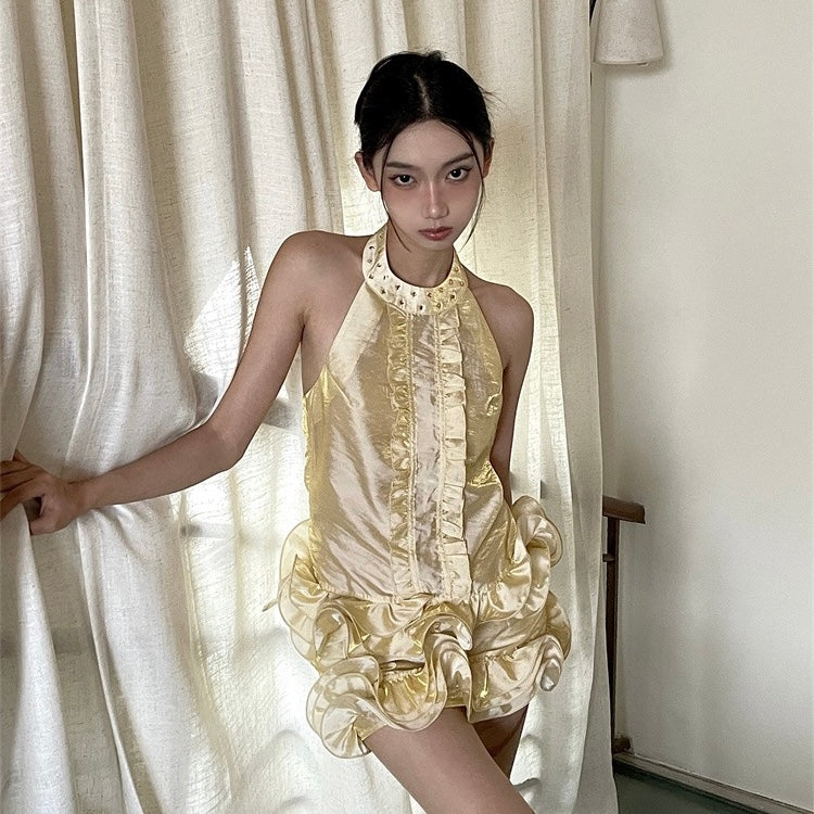 Yellow Gold Halter Swirl Hem Set