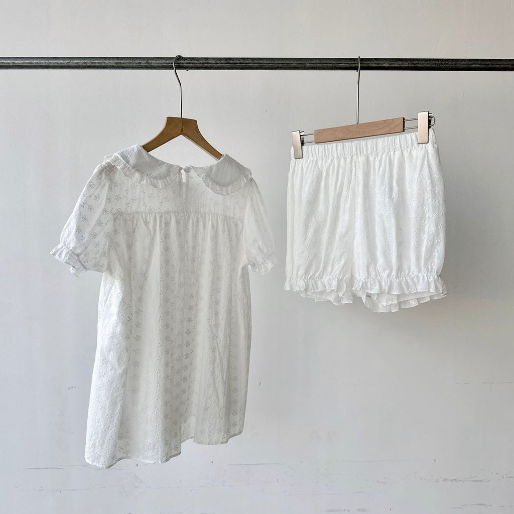 White Babydoll Frill Hem Top Shorts Set