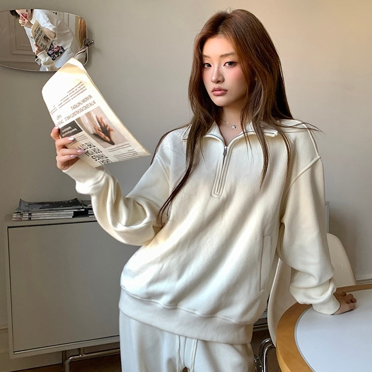 Cream Track Winter Jumper Pants Set
