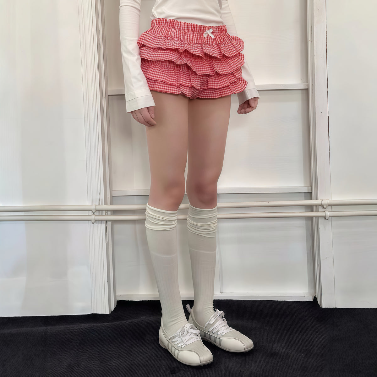 Cascade Ruffle Gingham Shorts