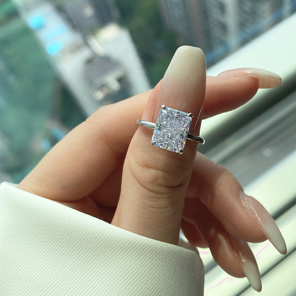 Radiant Cut Solitaire Diamond Ring S925