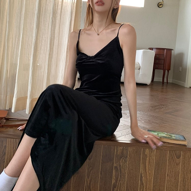 Black Velvet Slip Maxi Dress