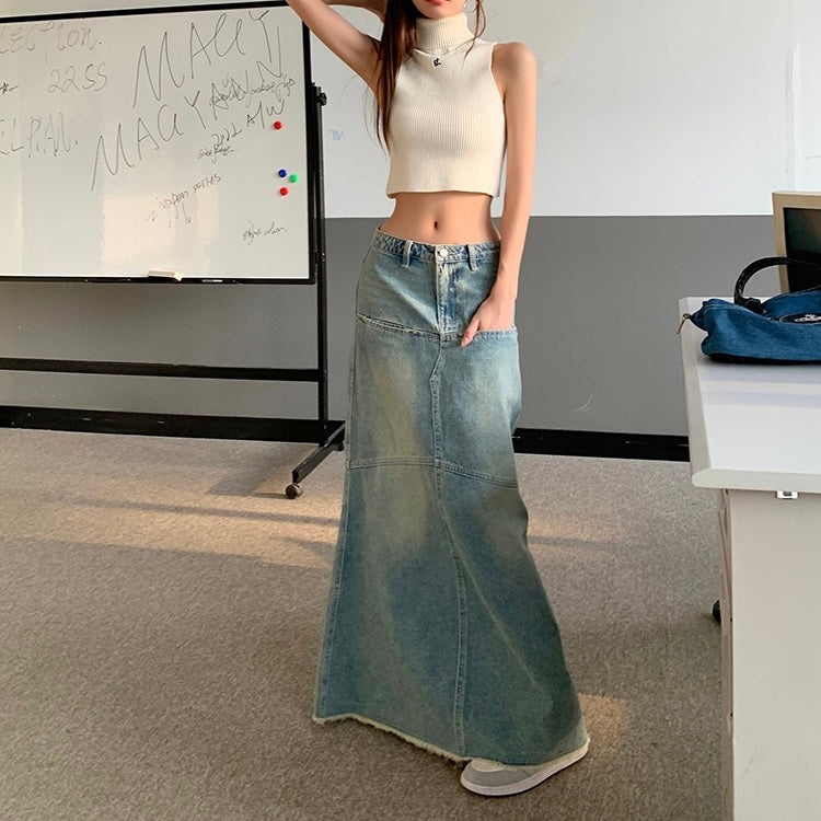 Light Blue Long Flared Pencil Skirt