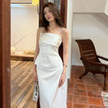 White Satin Camisole Maxi A-Line Skirt Set