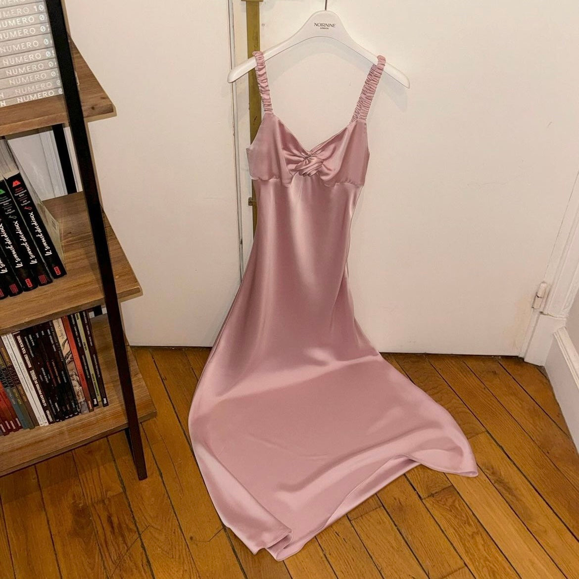 Satin Rose Neck Slip Maxi Dress