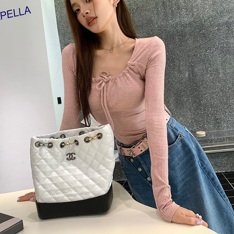Pink Knit Neck Tied Top