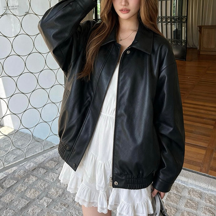 Black Oversized Faux Leather Jacket
