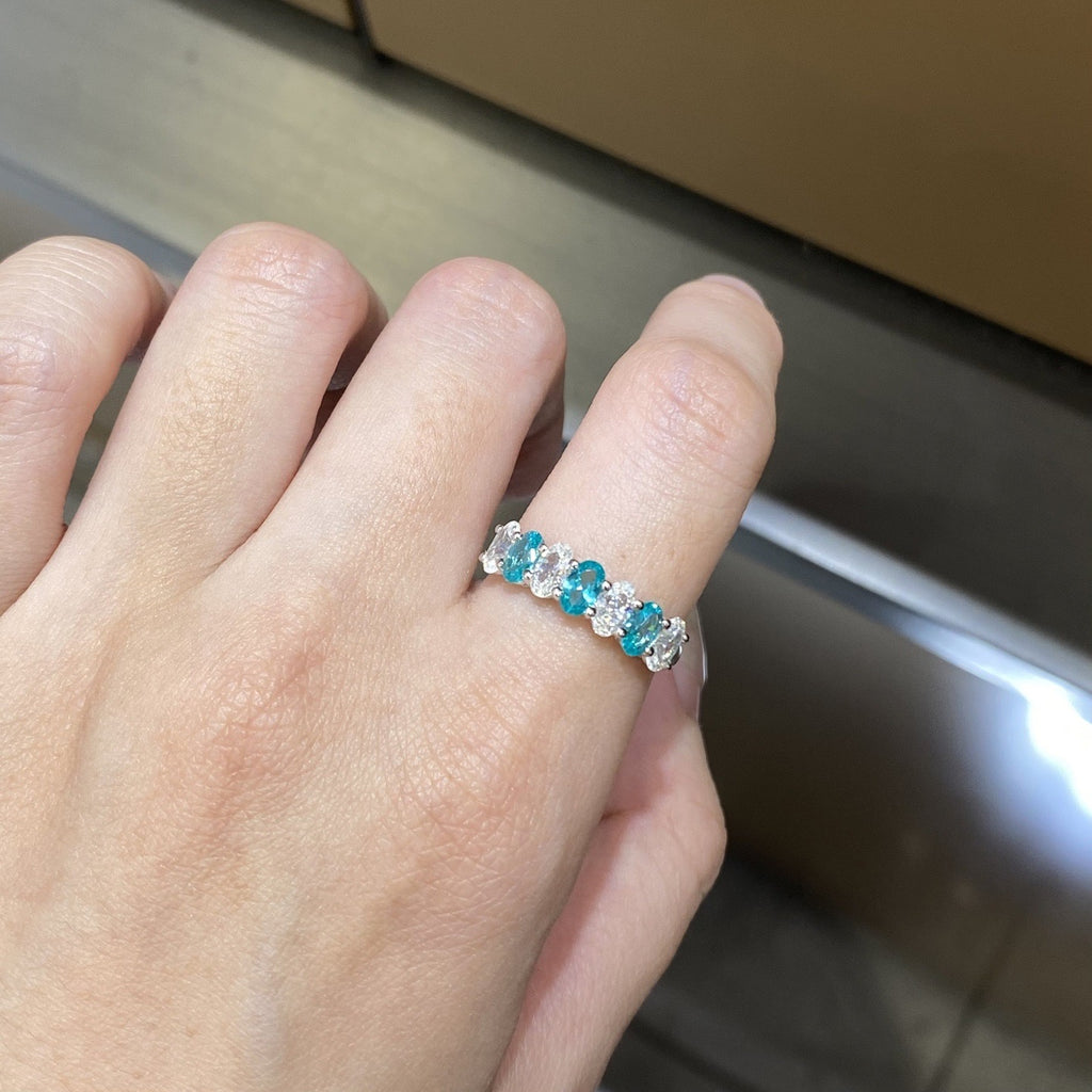 Oval Aquamarine & Diamond Band S925