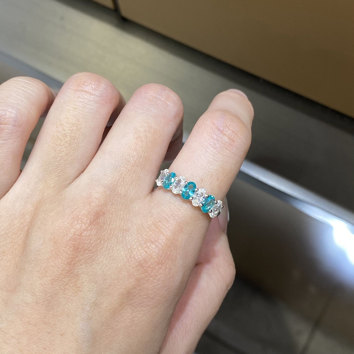 Oval Aquamarine & Diamond Band S925