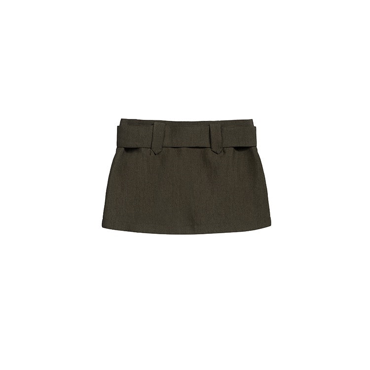 Khaki Buckle Belt Mini Zip Pocket Skirt