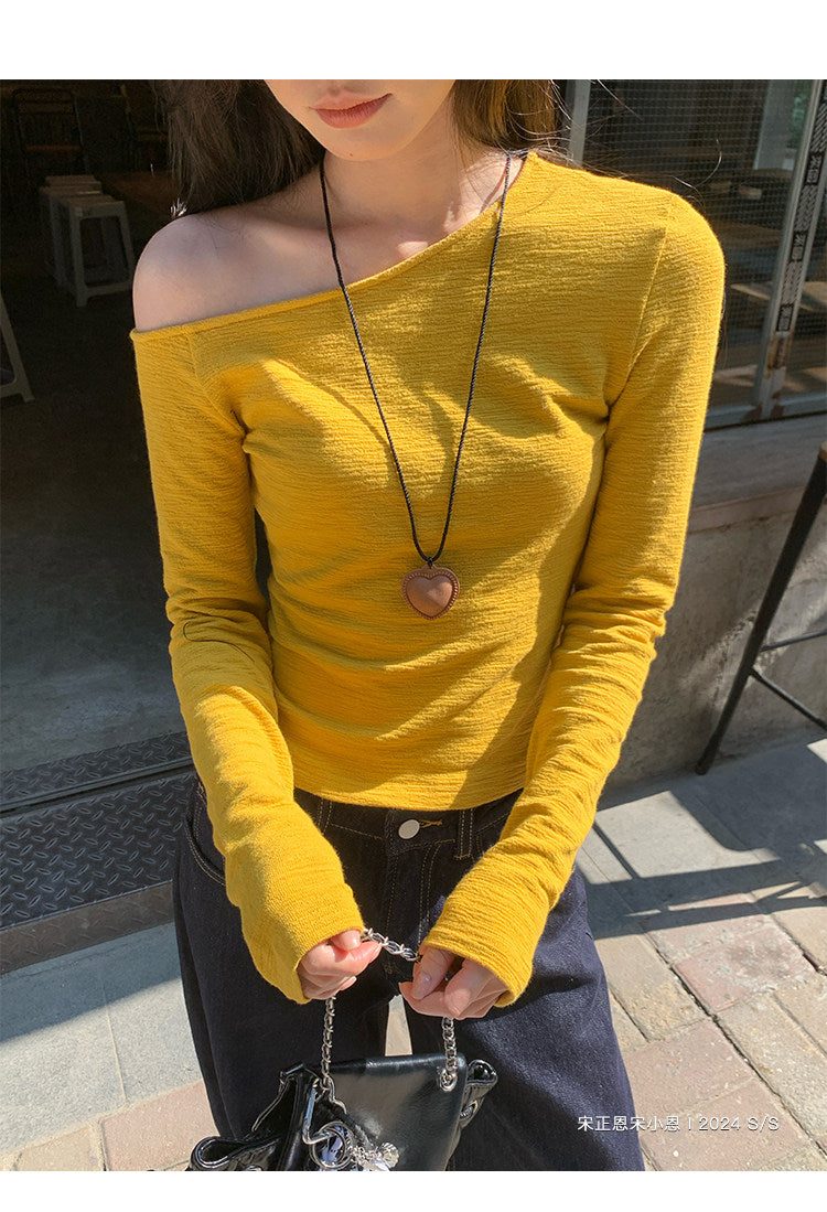 Yellow Single Off-Shoulder Sleeve Tied Top