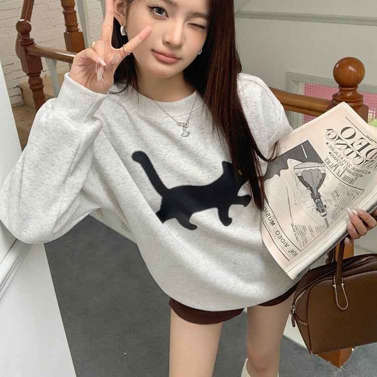 Black Cat Grey Sweater