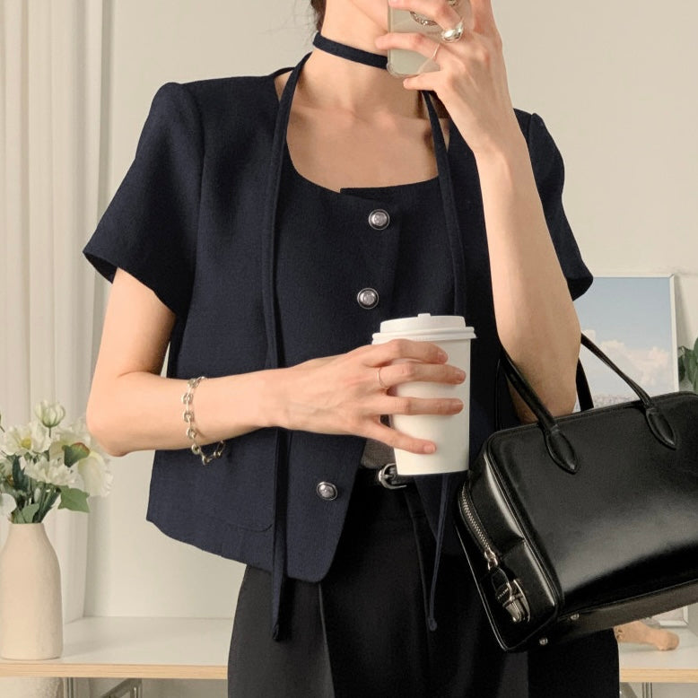 Button-Up Short-Sleeve Blazer