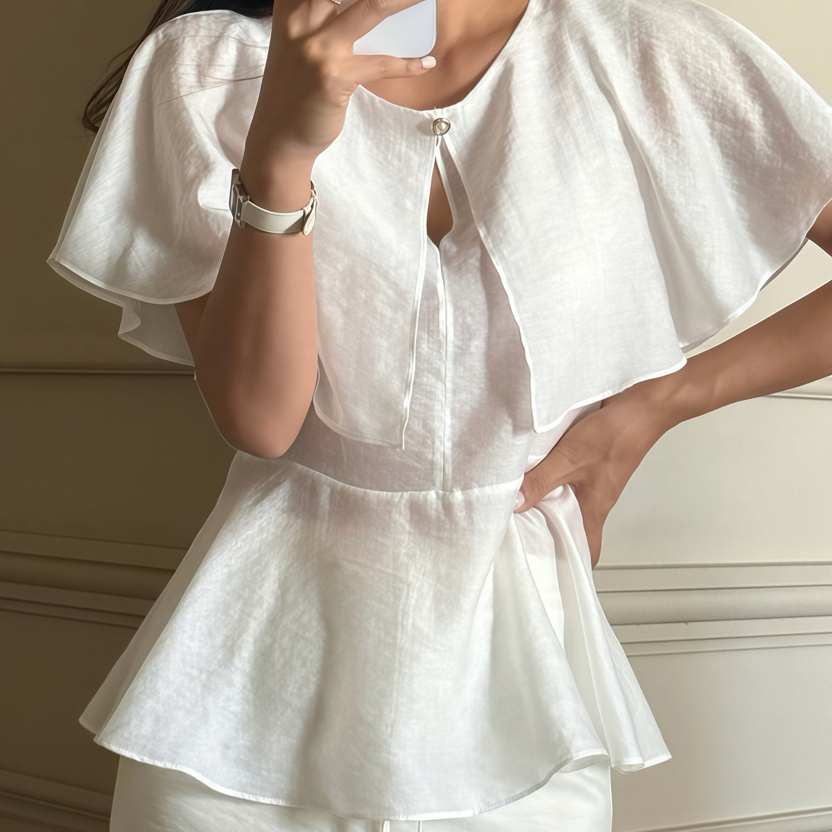 Sheer White Shoulder Cape Top