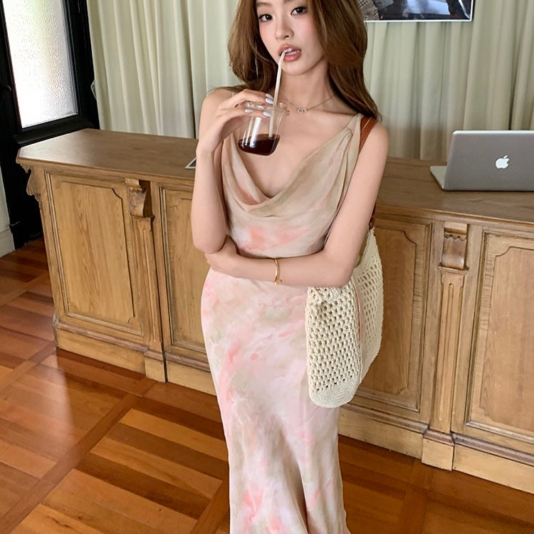 Light Sage Orange Watercolour Maxi Dress