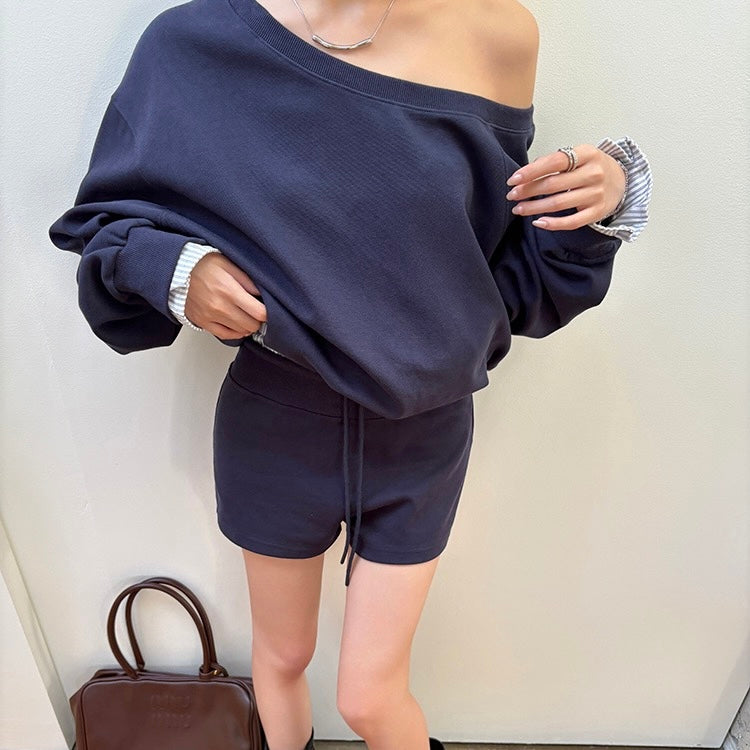 Single Off Shoulder Shorts Casual Set