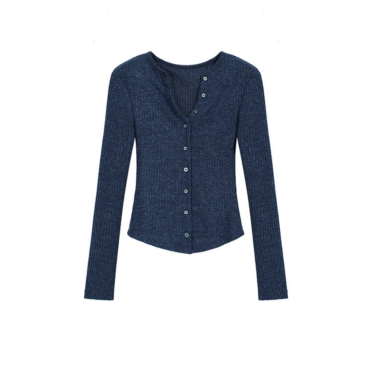 Knit Navy Button-Up Sweater
