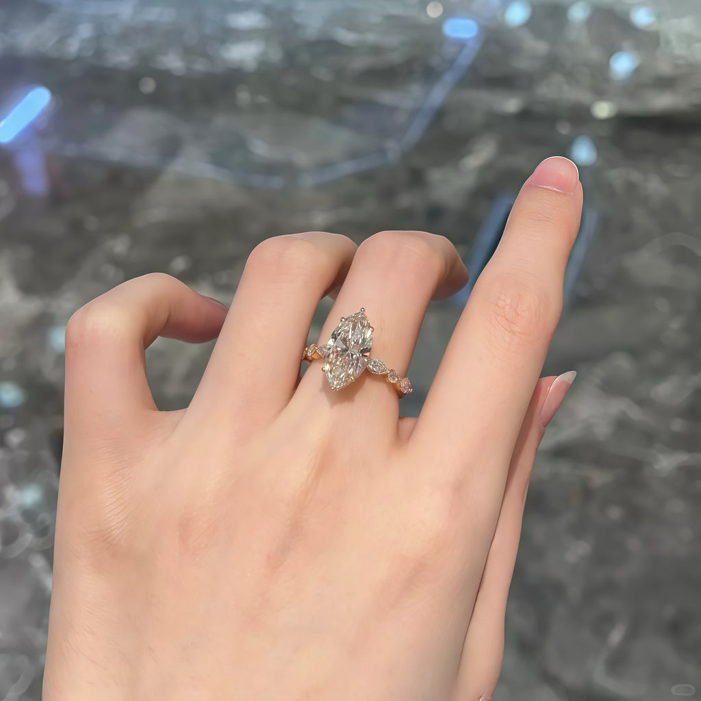 Marquise 2ct Lab Diamond Yellow Gold Engagement Ring