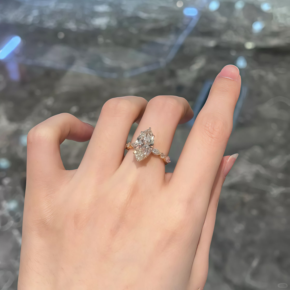 Marquise 2ct Lab Diamond Yellow Gold Engagement Ring