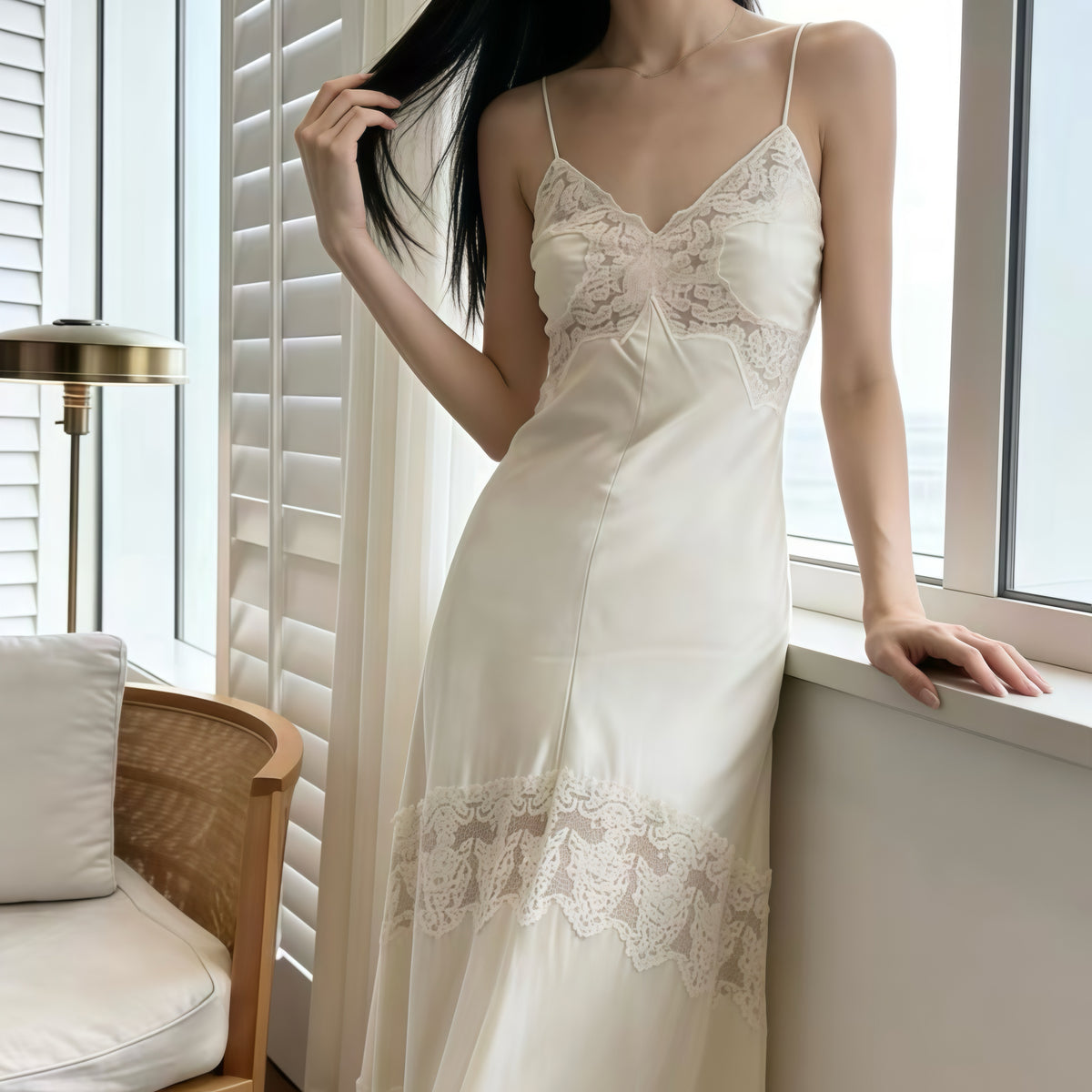 Silk Lace Long Slip Dress