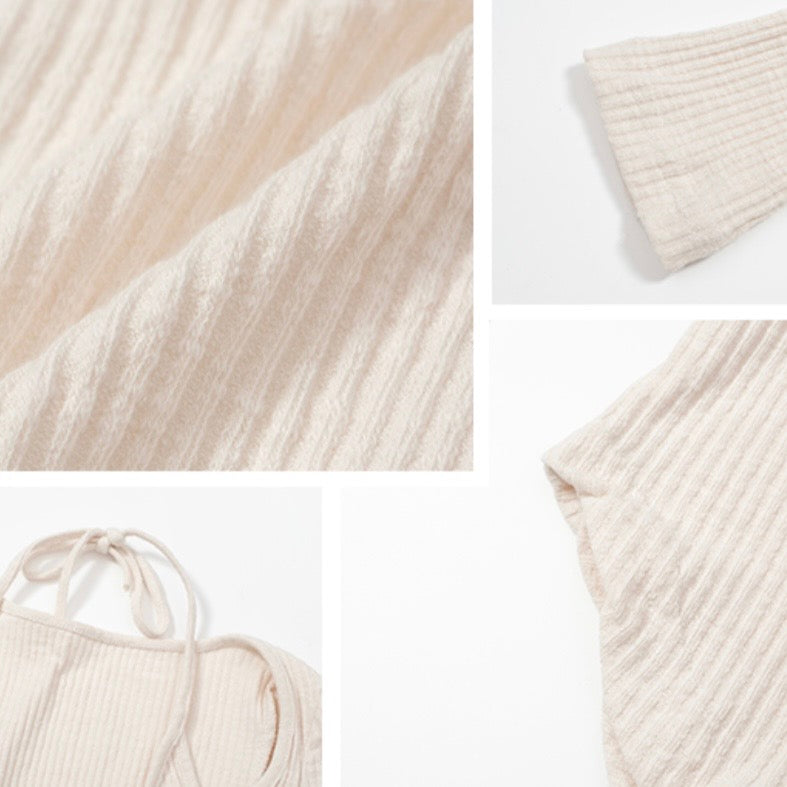 Beige Knit Mock Two-Piece Top
