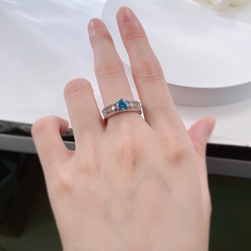Blue Stone Milgrain Edge Diamond Band