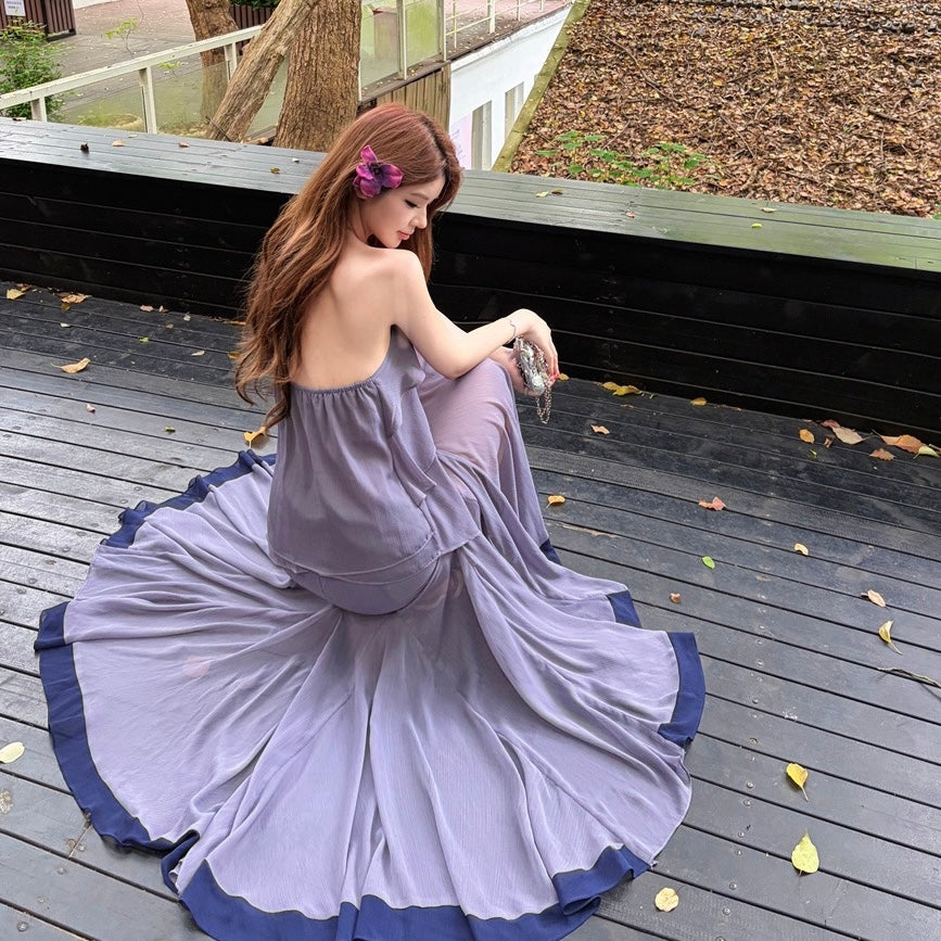 Purple Ruffle Halter Maxi Set