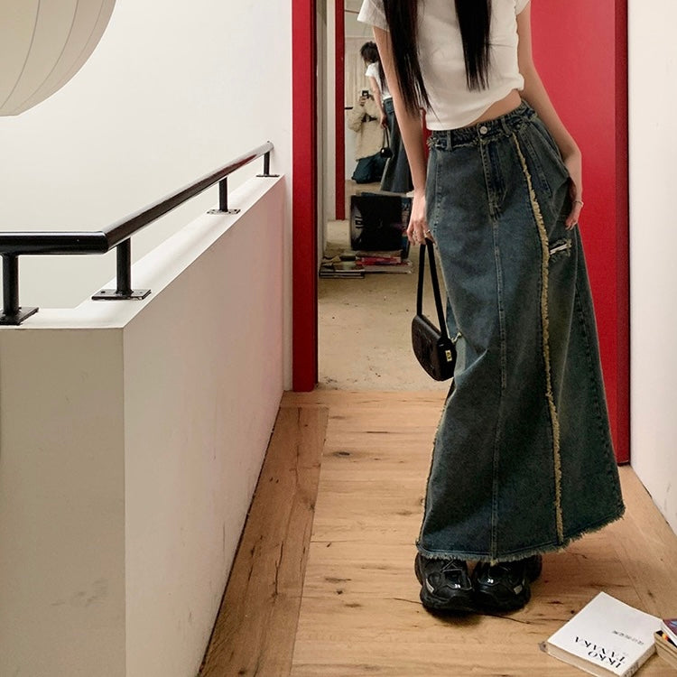 Denim Blue Tether Maxi Pencil Skirt