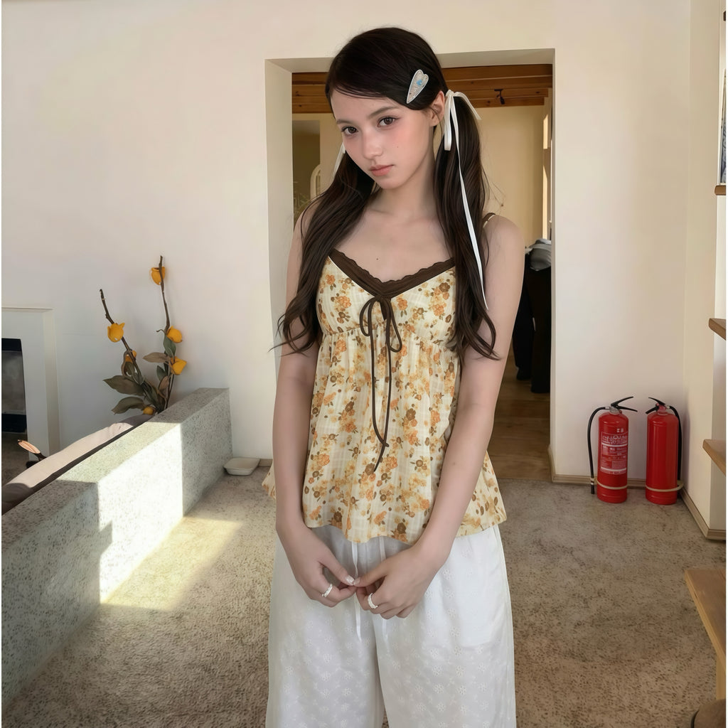 Vintage Floral Lace Trim Camisole