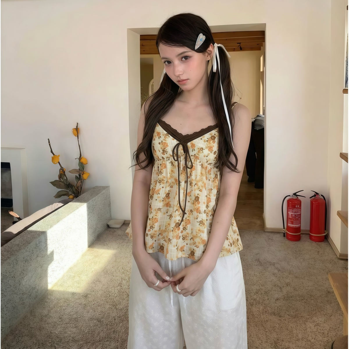 Vintage Floral Lace Trim Camisole