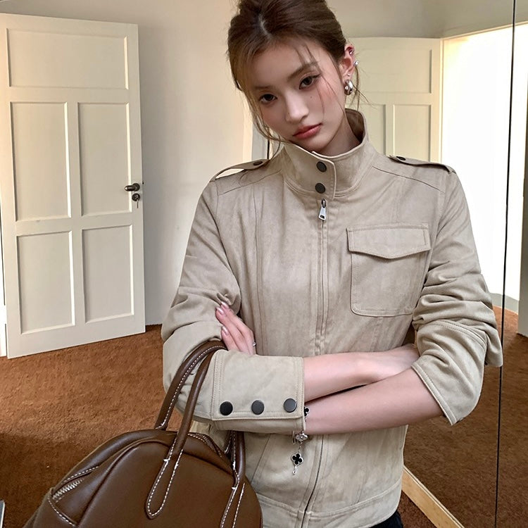 Tan Suede Biker Zip Jacket